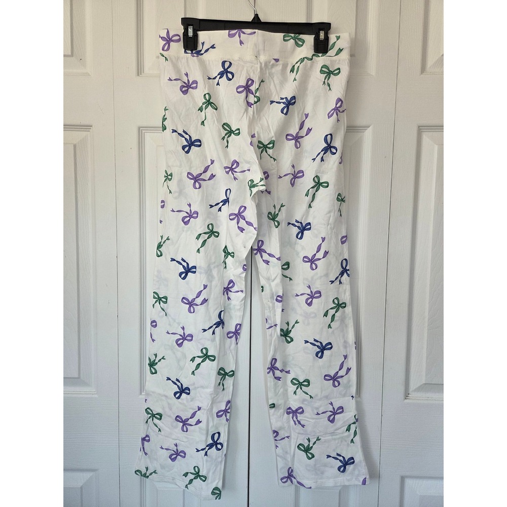 J. Crew Long Sleeve Knit Bow Pajama Set Women S White Multi NWT $128 CO080 - Picture 10 of 11